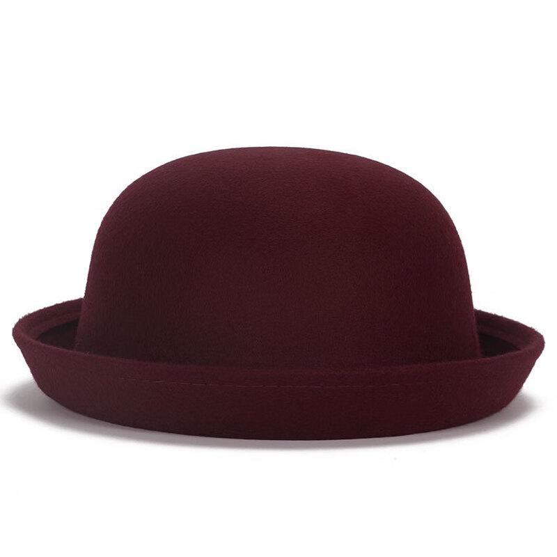 ZHENYUEQI Parent-Child Imitation Wool Felt British Round Top Hat
