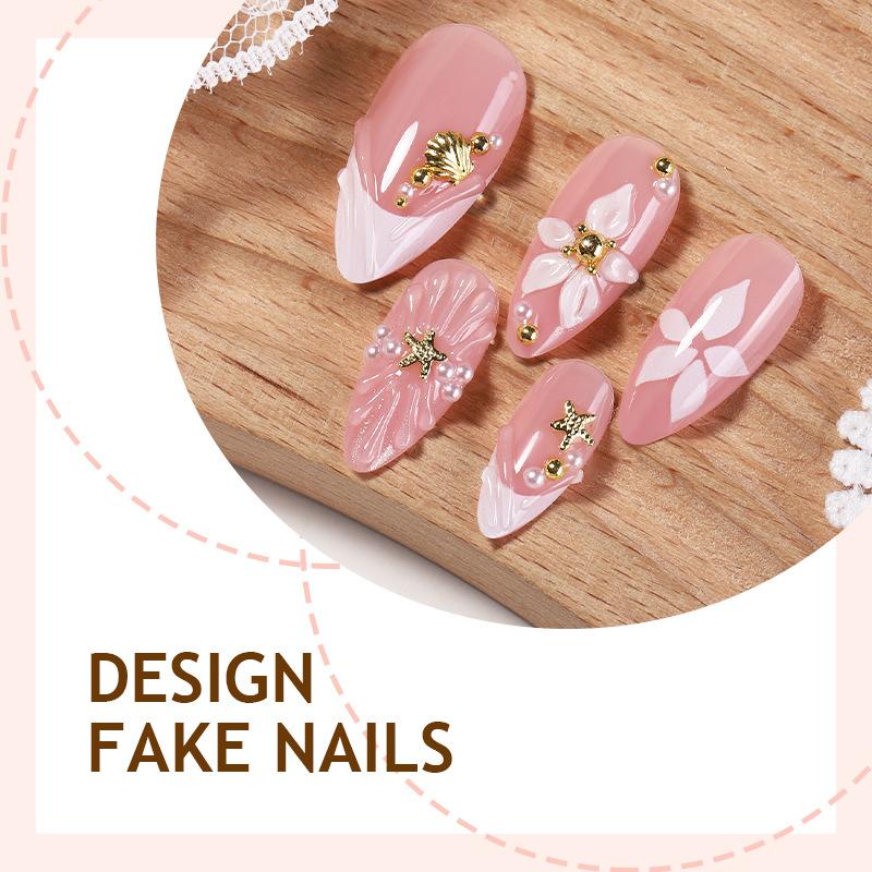 24 Pieces Three-dimensional Pearl Ice Flower French Blush Sweet and Fashionable European and American Ins Style Removable Almond Manicure