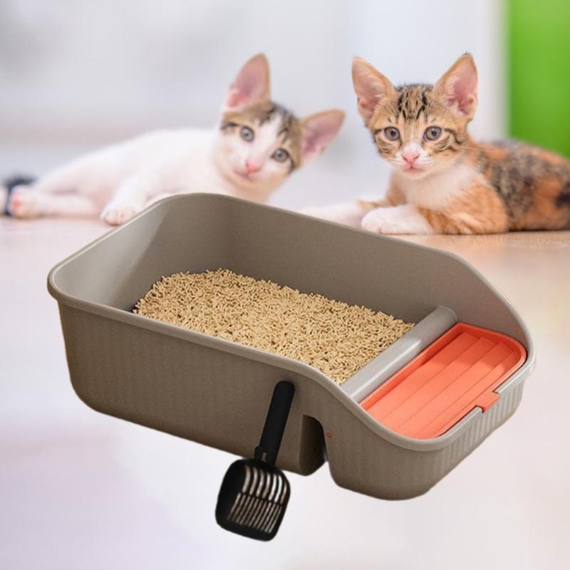 Cats Toilet with Litter Shovel Nonspill High Wall Smoothly Surfaces Litter Box for Kittens Use Easy Cleaning