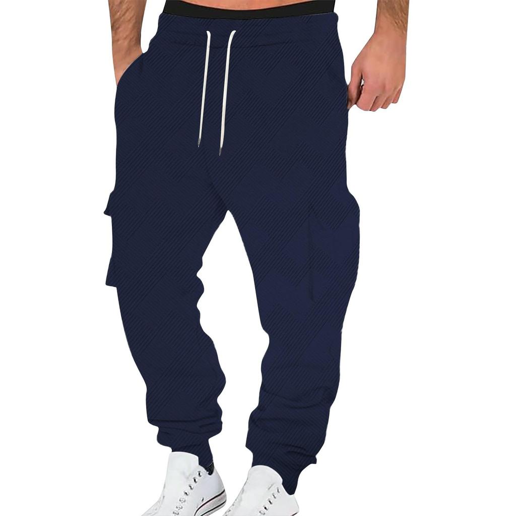 Men's Solid Color Multi-Pocket Drawstring Overalls Men's Casual Drawstring Overalls