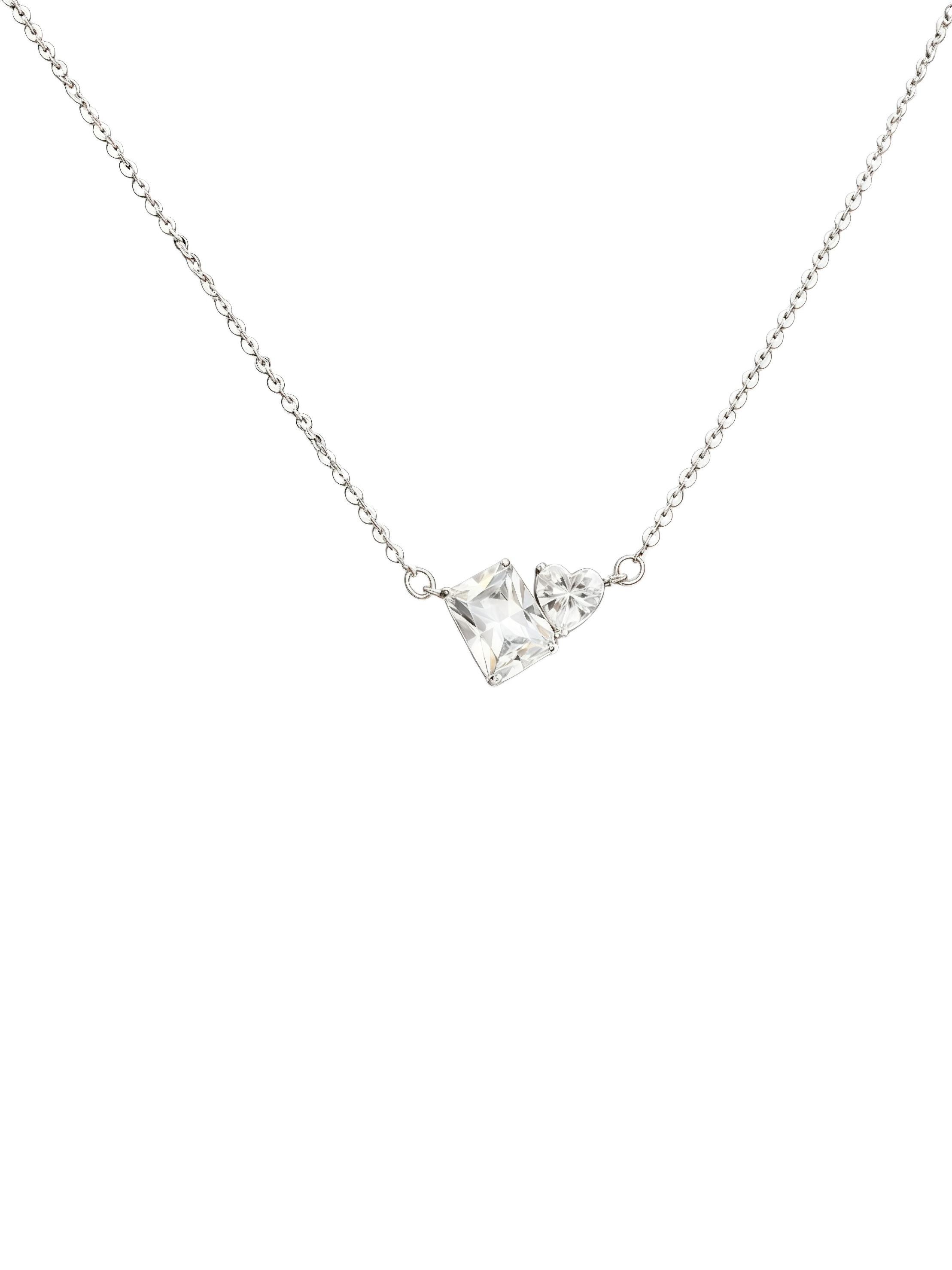 KAVNAR Pendant Necklace Silver Plated Cubic Zirconia Dainty Heart Charm for Women Daily Wear