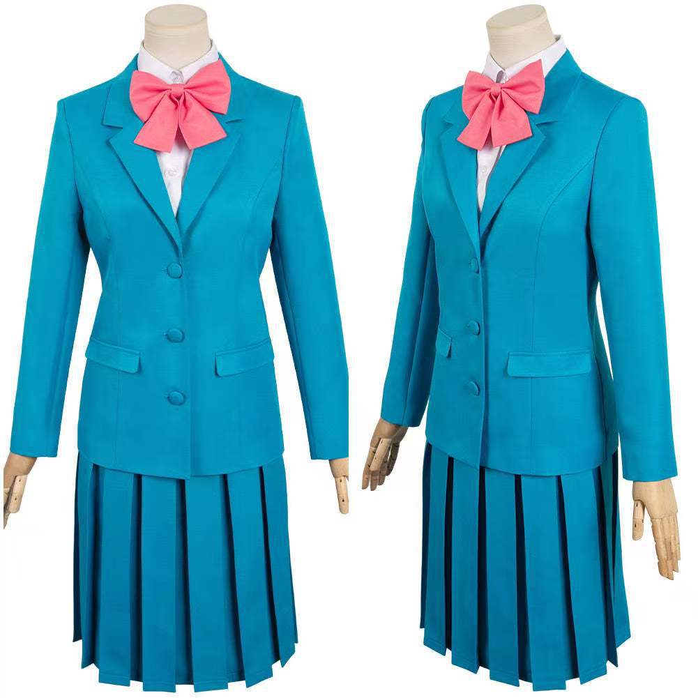 Kimi Ni Todoke Kuronuma Sawako Cosplay Costume, Blue School Uniform with Pink Bow for Anime Fans & Halloween Parties