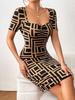 European and American New Printed Slim-fitting Short-sleeved Dress