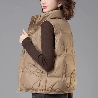 Daunenweste Damen Herbst und Winter Kurz Mode Locker Verdickt Stehkragen Weste für Oberbekleidung