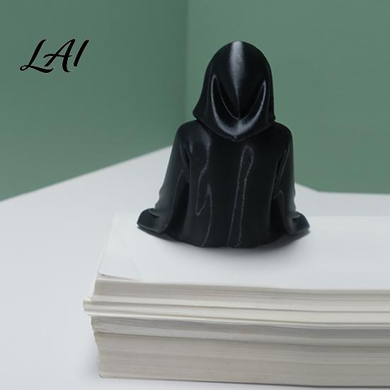 3D Printed Woman Statue Black Robe Women Figurine Sitting Hooded Female Shelf Office Desk Decoration Sitter Gothic for Home Bookshelf Decorative
