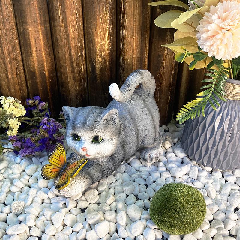 Cross-Border Garden Solar Kitten Lights: Cute Outdoor Resin Animal Ornaments