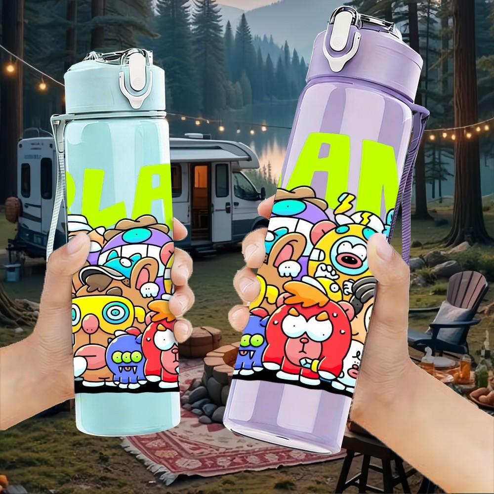 1PC 3 LAND Text Graffiti Collage Print 750ml Color Plastic Sports Water Bottle Leakproof Flip Straw Lid Suitable for Sports Office Home Use