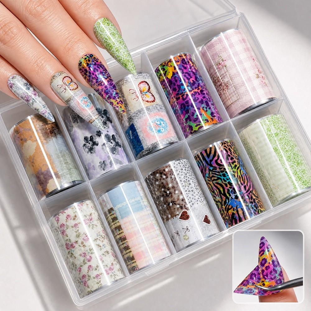 Flower Nail Foils Leopard Print Nail Decals Fashion Nail Art Stickers  Manicure DIY