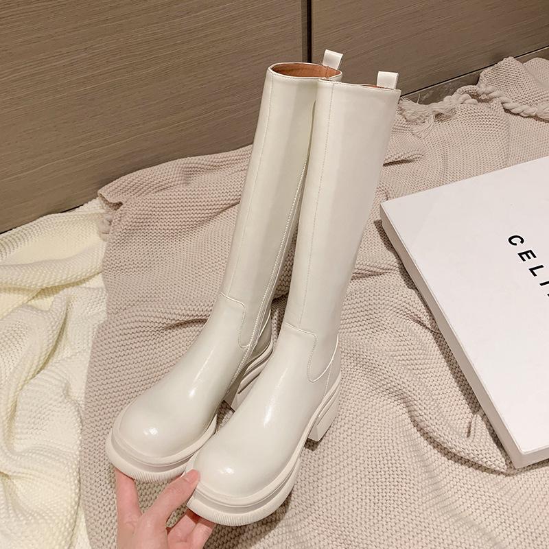 Raised thick-soled but knee-high boots for women's 2025 autumn new round-headed knight boots muffin-bottom high boots