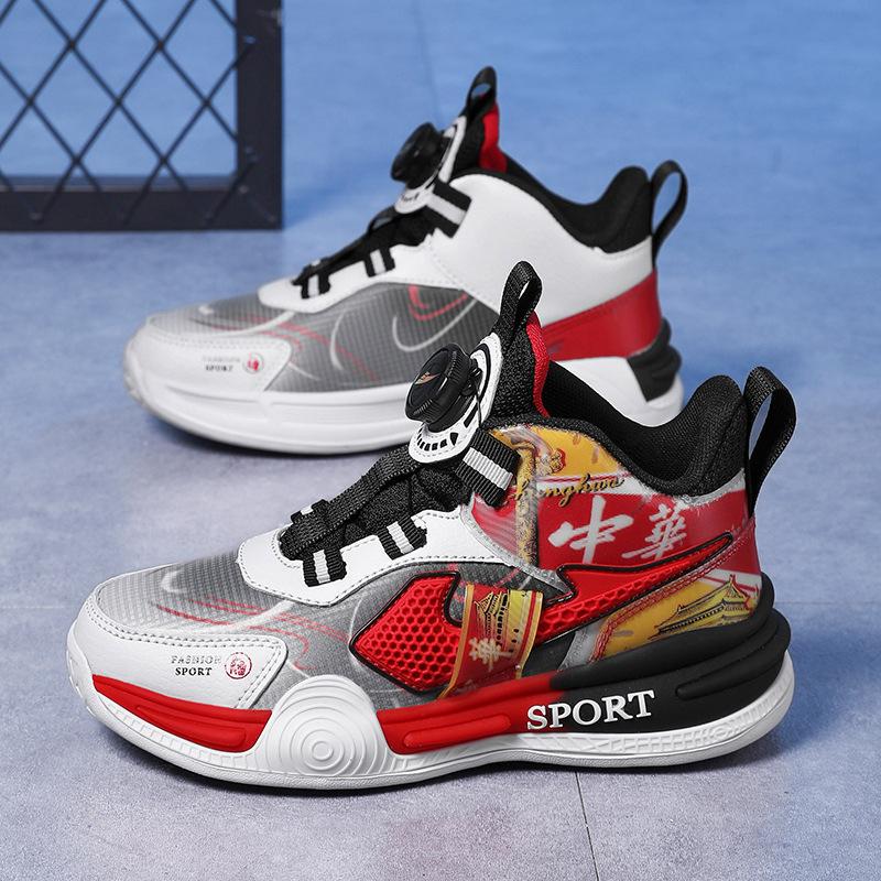 Boys Sneakers 2025 Autumn New Children s Leather Versatile Older Children s Daddy Shoes Boys Spin Button Basketball Shoes 31