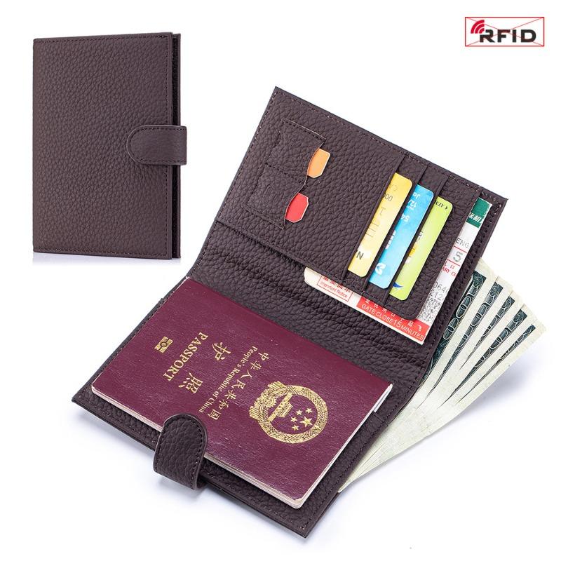 New Leather RFID Ultra-thin Passport Bag Multifunctional Wallet Ticket Clip Passport Document Wallet Storage Bag Female
