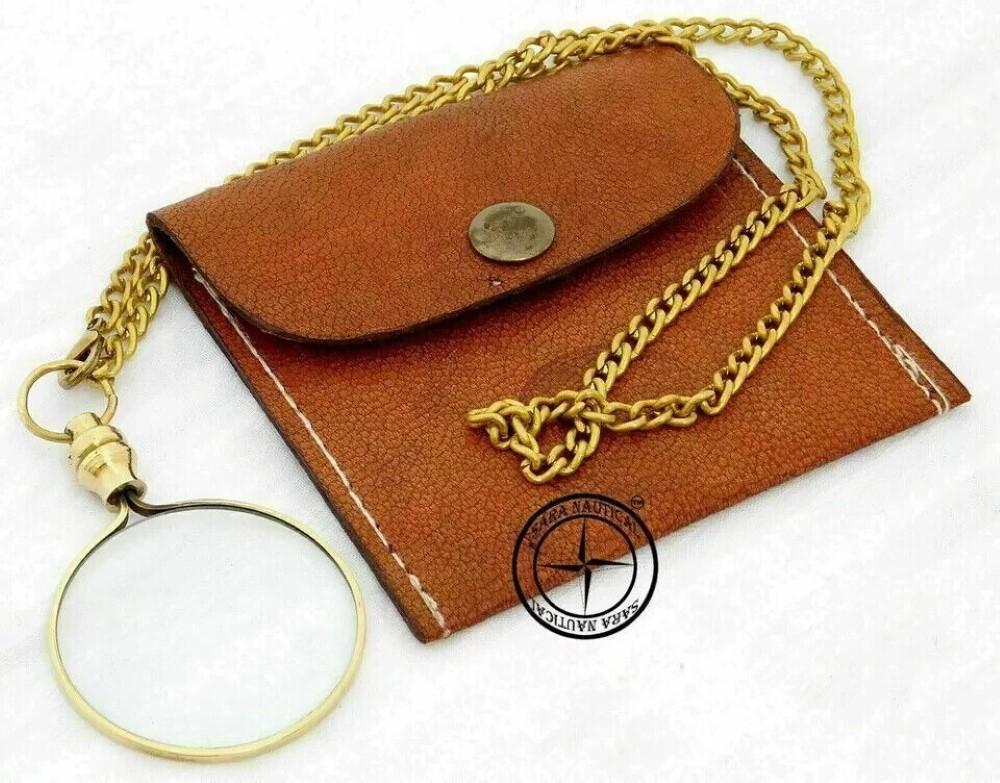 Brass Magnifying Glass Optical Magnifier Lens with Necklace Chain Monocle