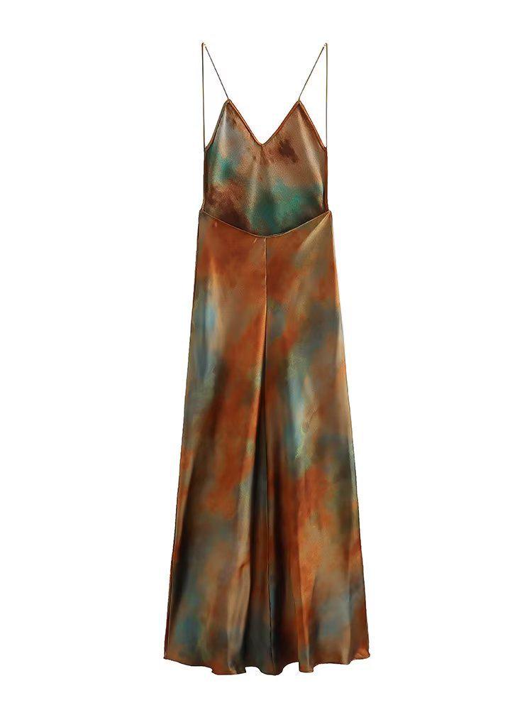 2023 Rainbow Print V-Neck Backless Suspender Dress