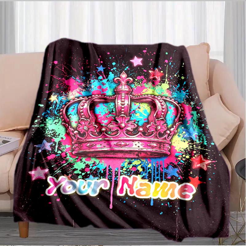 1PC Custom Name Crown Stars Graffiti Art blanket versatile,all-season throw suitable for the living room,bedroom,camping,travel,and gift