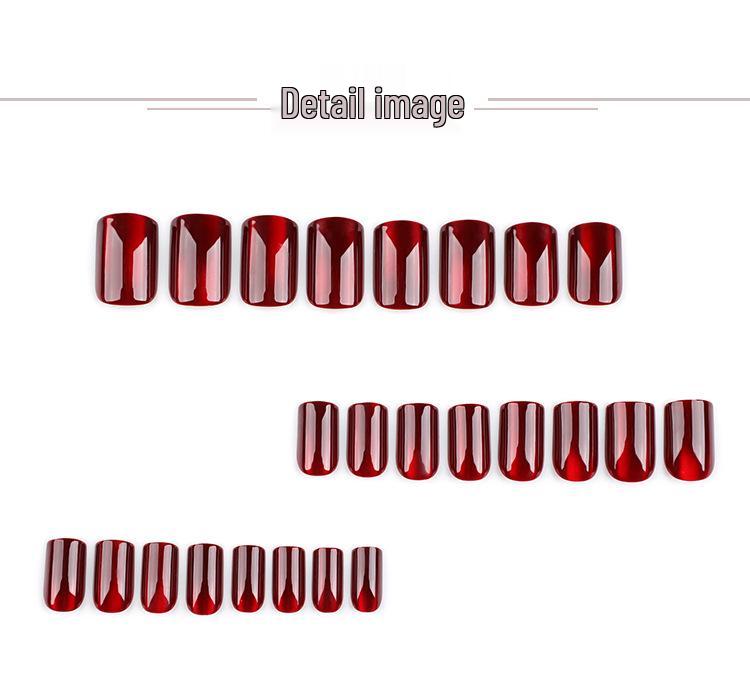 Blood Red Cat Eye Short Wearable Nail Tips - European Style Manicure