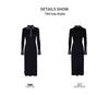 2026 Women's Black Patchwork Polo Collar Knit Dress, Autumn/Winter Long Sleeve, Waist-Cinching Retro Long Skirt.