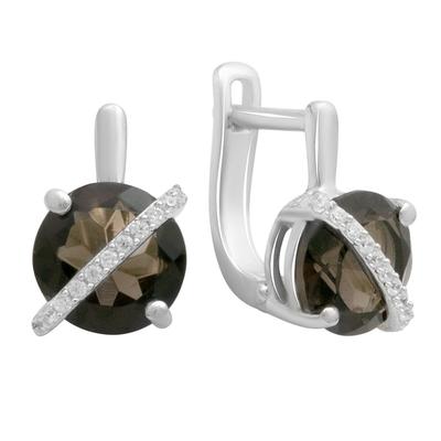 Silver Earrings with Natural Rauchtopaz (smoky Quartz) 3.465ct, Cubic Zirconia (2177845)