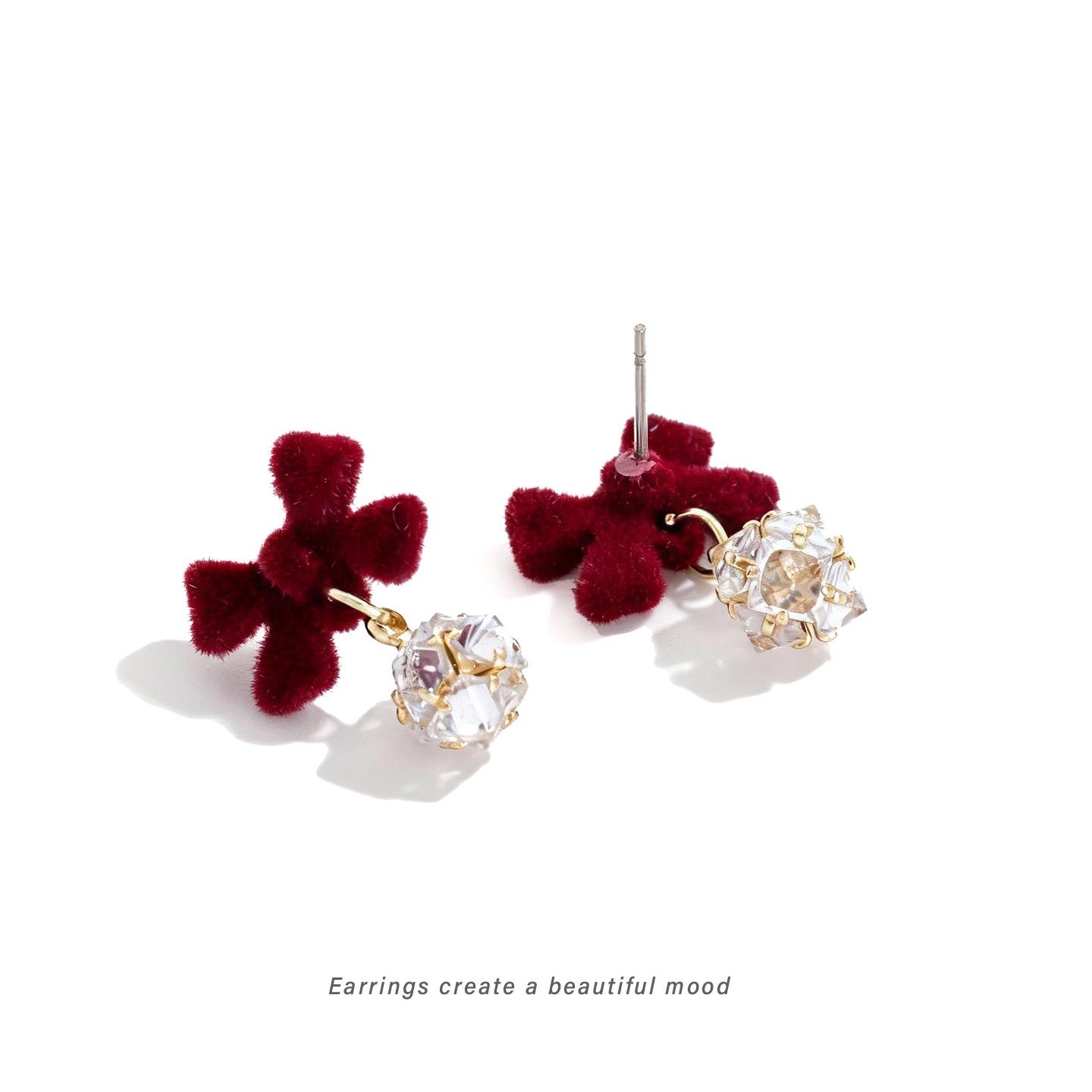 

New Year Red Bow Rhinestone Ear Cuff: No-Piercing Chinese-Style Flocking Earring