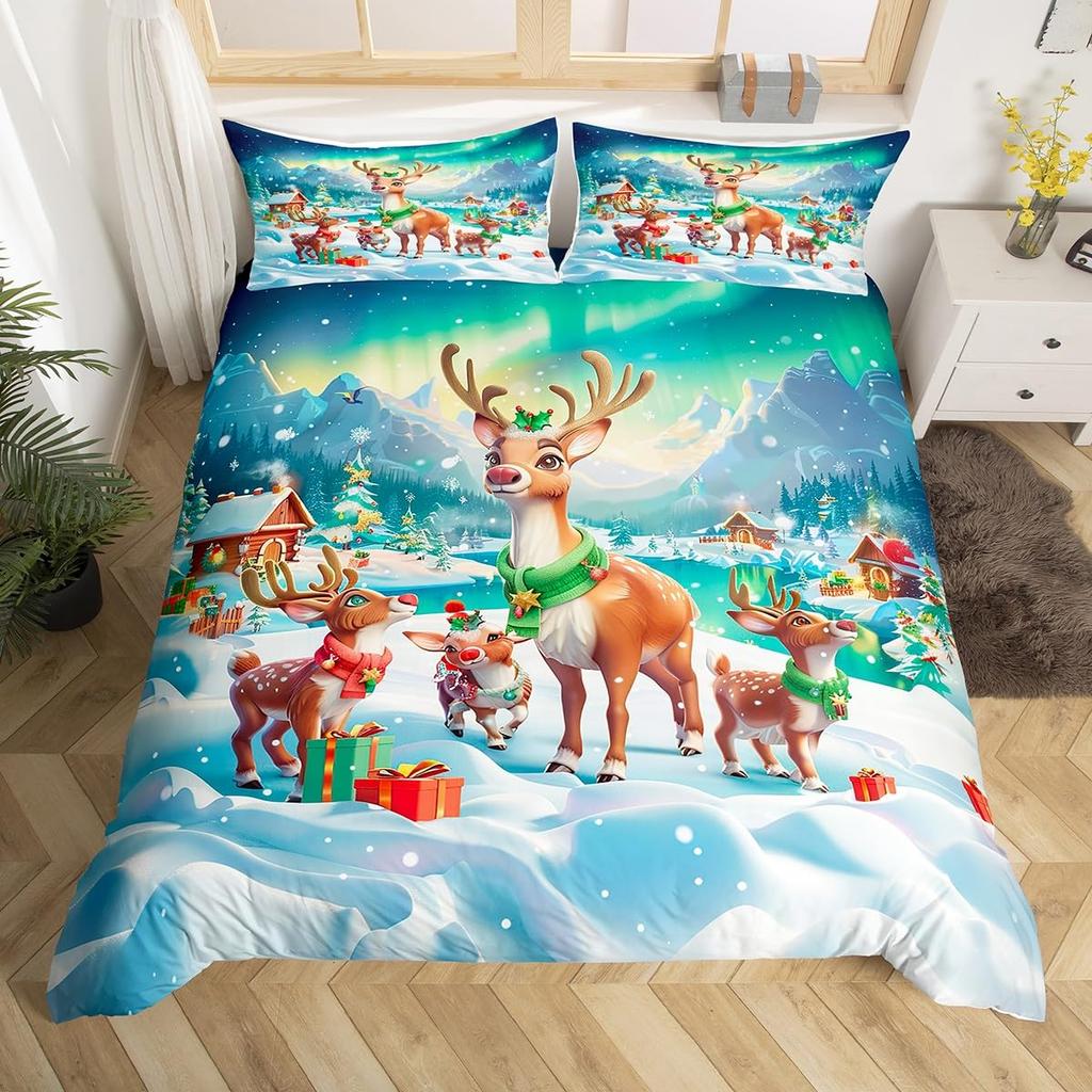 God Jul Sängkläder Rosa Påslakan Full Storlek Julgran Snögubbe Påslakan Drömsk Snöflinga Sängöverkast 3 delar