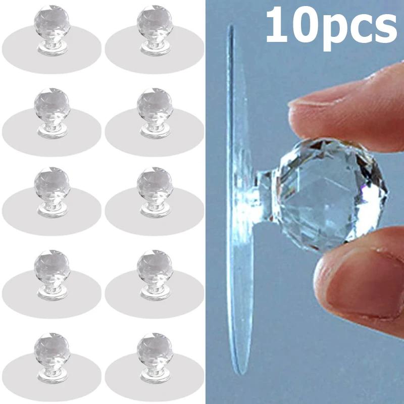 Invisible Drawer Handle Pulls Diamond Crystal Door Drawer Knobs Self-Adhesive Acrylic Cabinet Wardrobe Furniture Handles Hooks