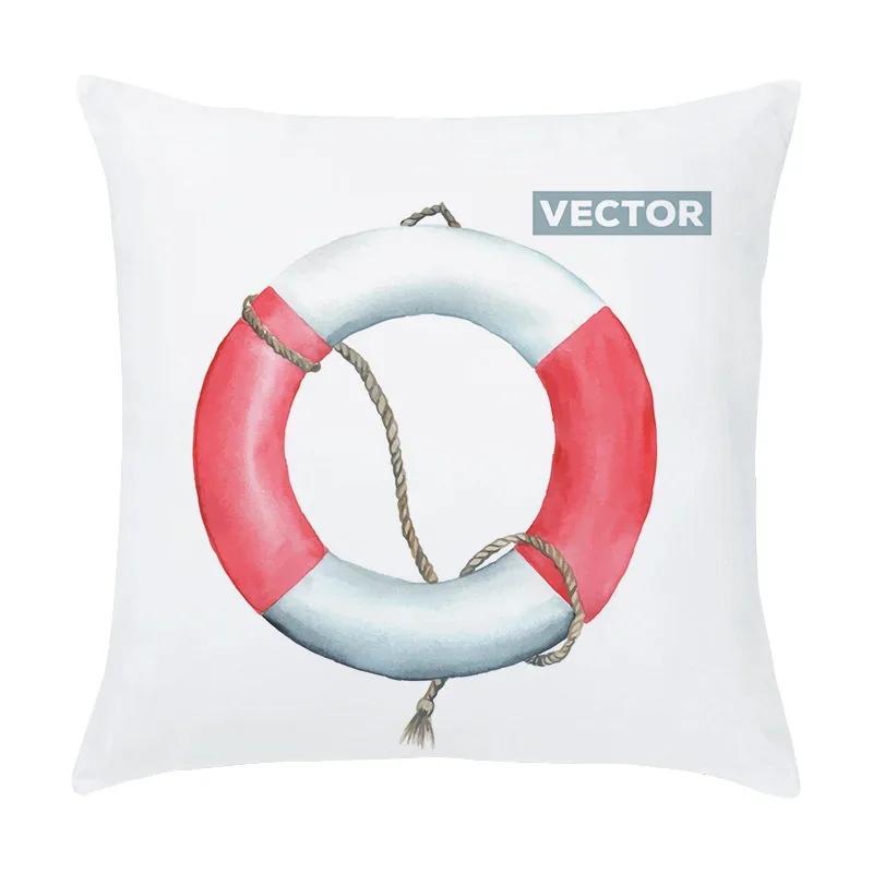 Cartoon Sailing Hot Air Balloon Lighthouse Pattern Cushion Cover Home Living Room Sofa Short Plush Pillow Case X