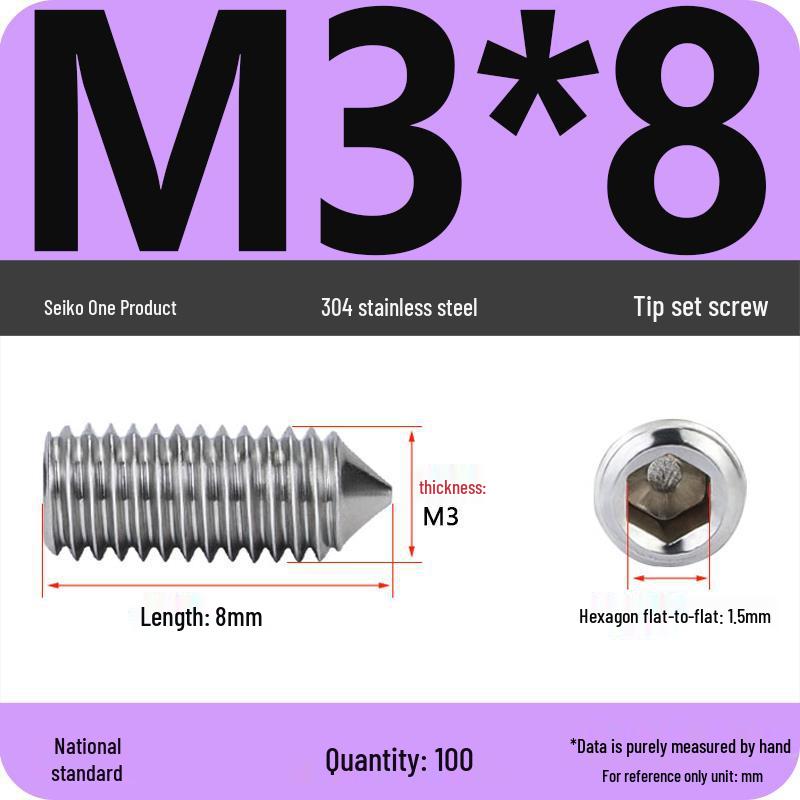 304 Stainless Steel Internal Hex Set Screw | Headless Grub Screw M2-M16