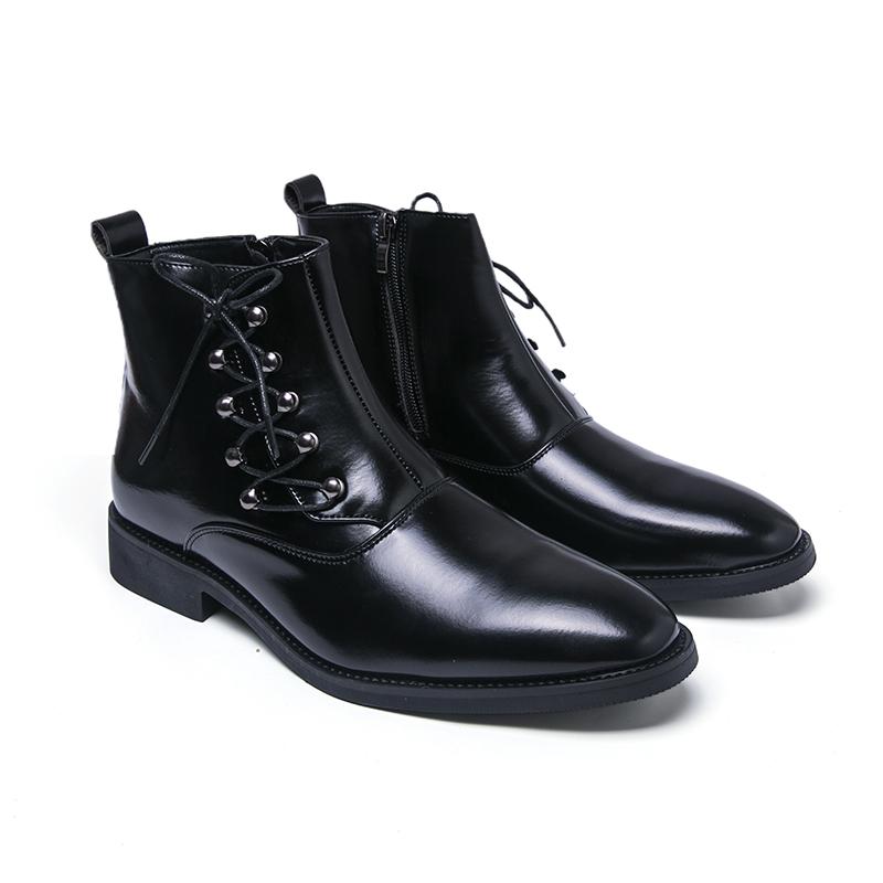 Men’s High Top Black Leather Boots Dress Formal Business Retro Brown Ankle Boots Tuxedo Purple Wedding Shoes Plus Size