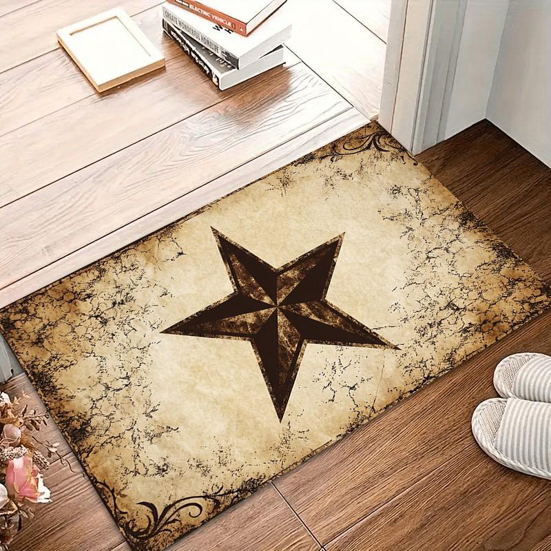

Kids Room Vintage Star Area Rug Distressed Beige Brown Western Cowboy Pattern Non Slip Washable Carpet for Nursery Playroom 40x60CM