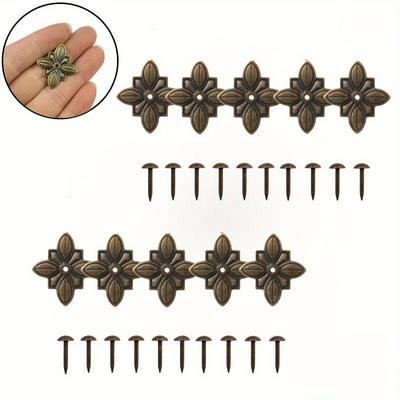 50sets Quadrilateral Iron Sheet Flower Patch with Decorative Nails Set, Wooden Box Corner Pieces, Retro Interior Decoration Sofa Furniture Door