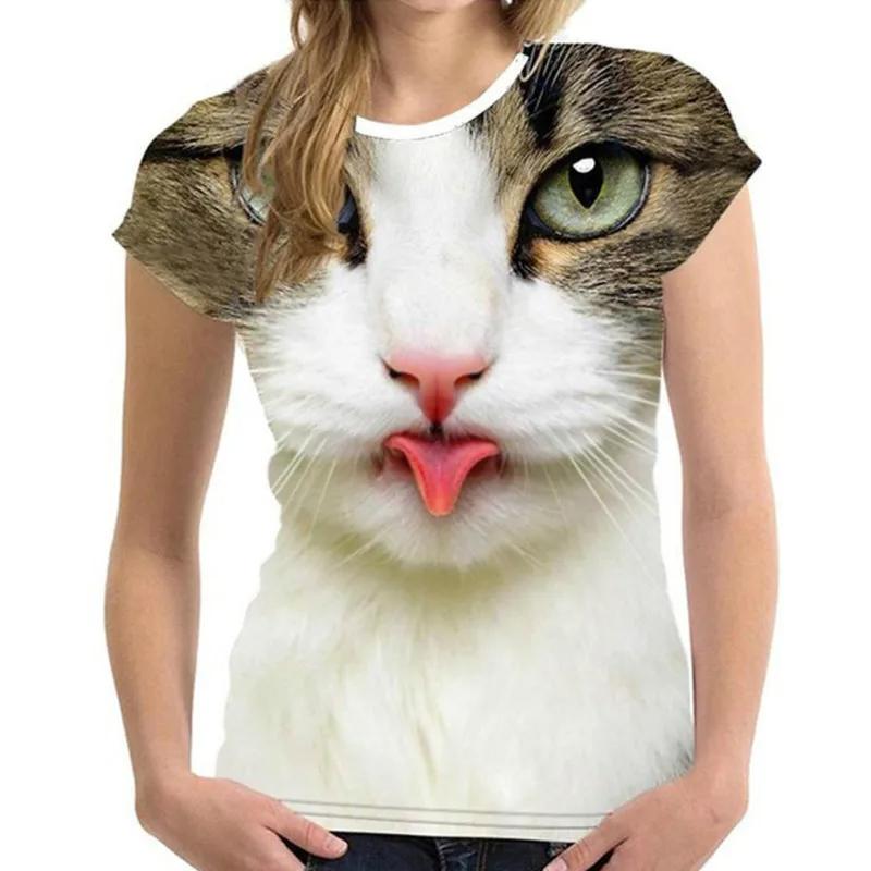 Fashion Women T Shirts 3D Kawaii Cat Print Tops Summer Famale T-shirt Harajuku Tees O-Neck 2024 Short Sleeves Oversized Clothing