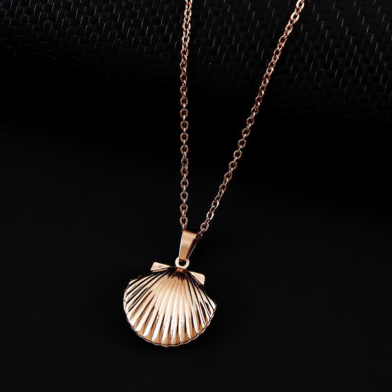 Shell Style Photo Box Pendant Necklace with Cross Mirror Stainless Steel Polished Surface on Flat Chain