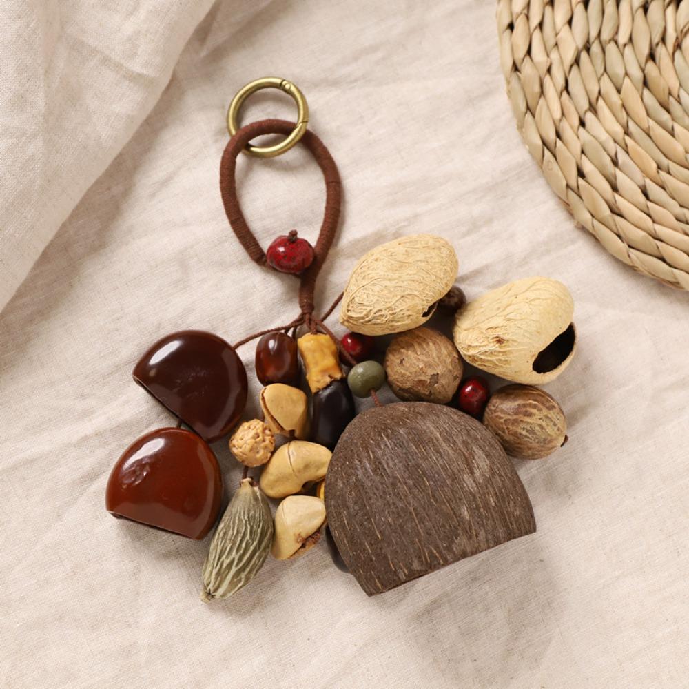 Handmade Natural Fruit Shell Bag Keychain Personality Multifunctional Usage Fruit Shell Wind Chime Ornament Bag Accessories