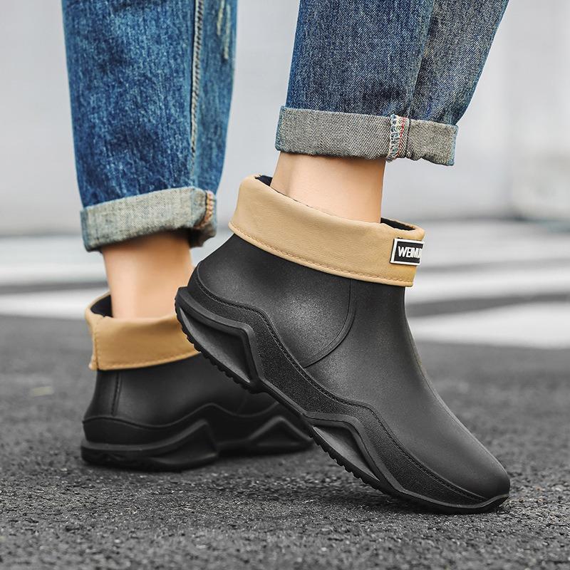 New fashion men's rain shoes short rain boots non-slip water shoes couple velvet low-top rubber shoes women's fashion