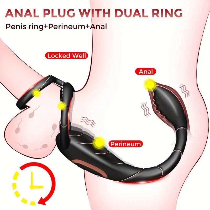 Anello Vibrante per Prostata Scorpione e Massaggiatore Anale Maschile con Doppi Motori, Vibrazione Potente, Ricarica Magnetica USB