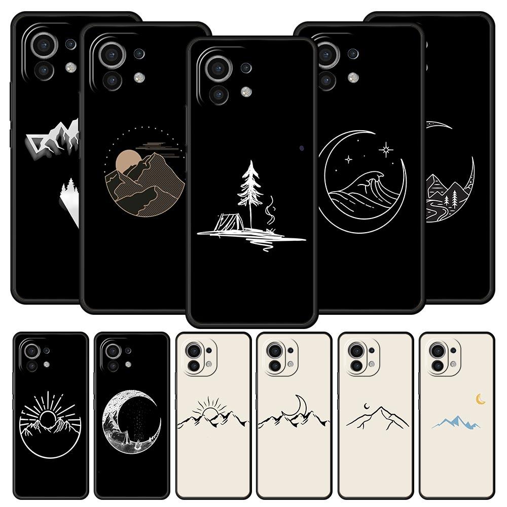 Phone Case For Xiaomi Mi 15 14 14T 13T 12T Pro 12 13 11 Lite 5G 11T X6 X5 Pro TPU Cover Line Mountain Scenery Sun Moon Couples