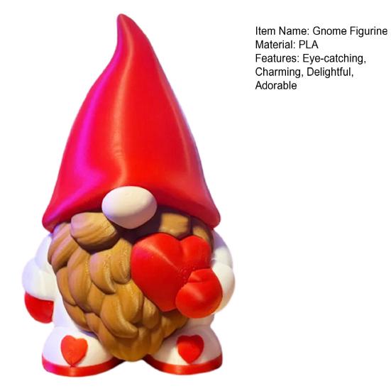 Valentine's Day Gnome Figurine 3D Printed Red Love Heart Gnome Statue for Indoor Home Table Tiered Tray Decor Romantic Gift for Him Her Wedding