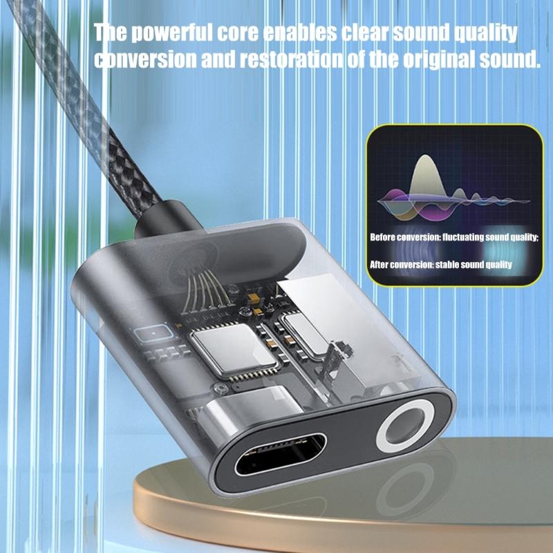 Travel 2 in 1 Type C to 3.5mm Charging Converter Adapter Cable Wire HiFi Sound Transmission For Digital Gadget