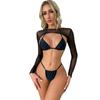 1011 European and American new long-sleeved mesh blouse three-piece swimsuit women's sexy swimsuit bikini bikini