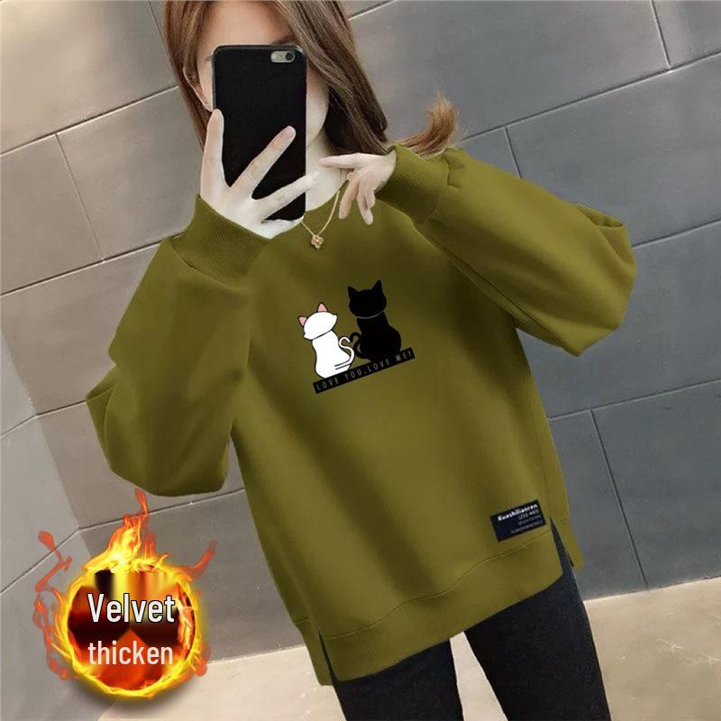 Plus Size Women's Velvet Thick Sweatshirt: Autumn/Winter Loose Fit, Slimming, & Fashionable