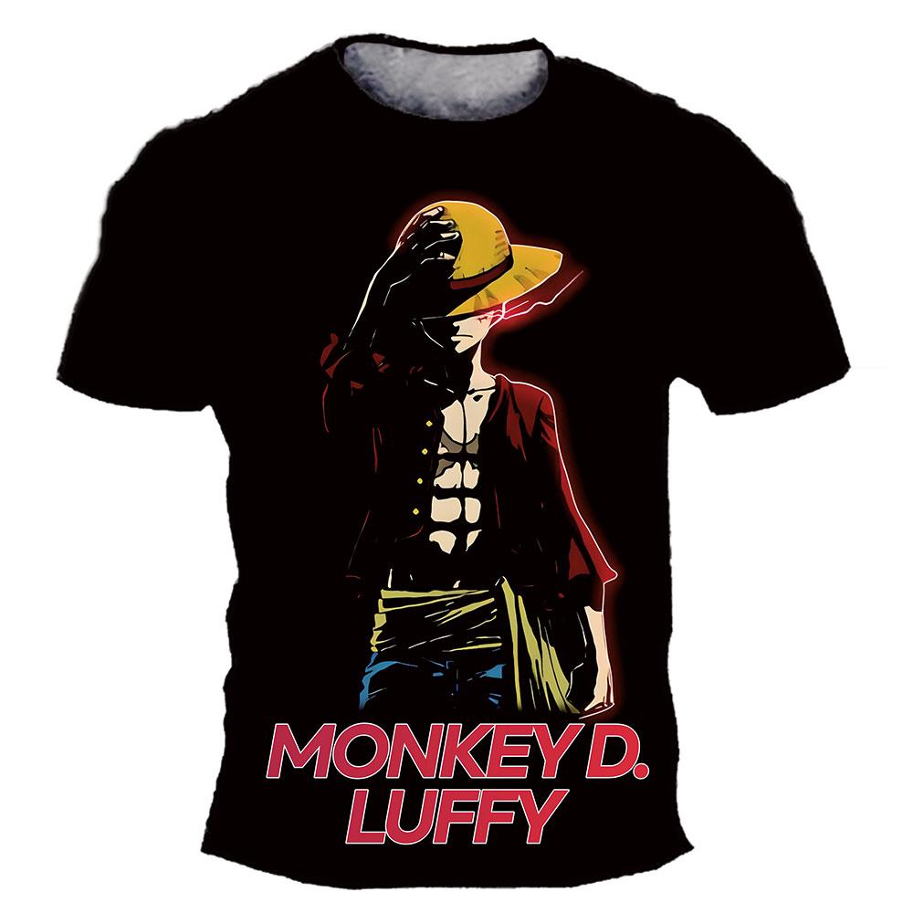 Children's Anime One Piece Luffy 3D Digital Printed Boys' Street Trendy Round Neck Short Sleeved T-shirt