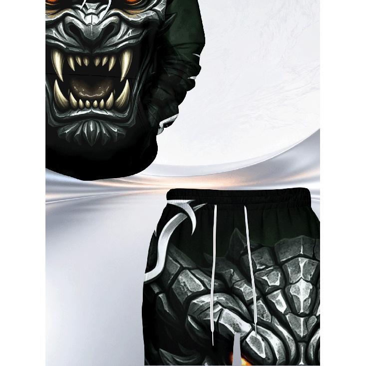 Black Rock Demon Dragon 3D Printed Men'S Casual Sweatshirt And Sweatpants Two-Piece Set