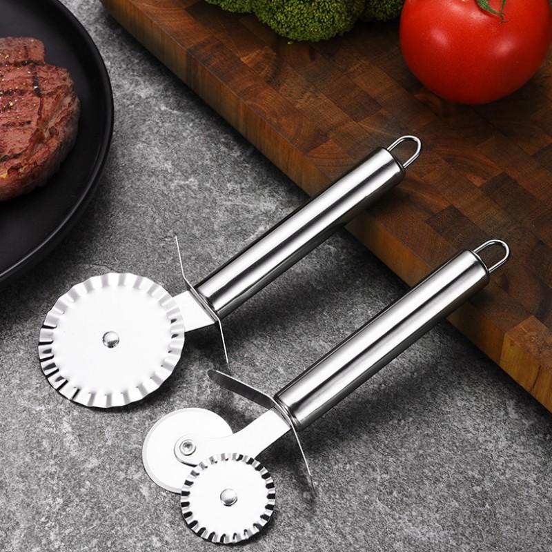 Cortador de Pizza de acero inoxidable con 4 patrones, cuchillo para Pizza de doble rodillo, cortador de masa, prensador de masa, utensilios de cocina para hornear