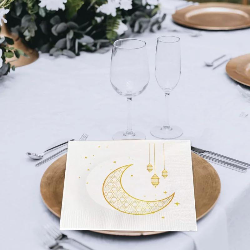25 Stück Naher Osten Eid al-Fitr Arabisch Ramadan Goldbedruckte Mond Öllampe Servietten Party Tischdekoration Einweg Doppel