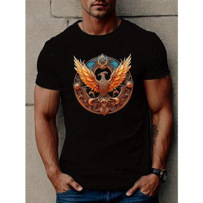 Europäische Größe Phoenix Print T-Shirt, T-Shirts Für Männer, Lässiges Kurzarm-T-Shirt Für Den Sommer
