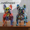 Colorful French Bulldog Resin Statue Graffiti Style Dog Figurine for Desktop Shelf or Room Decor Bold Pet Lover Ornament Gift