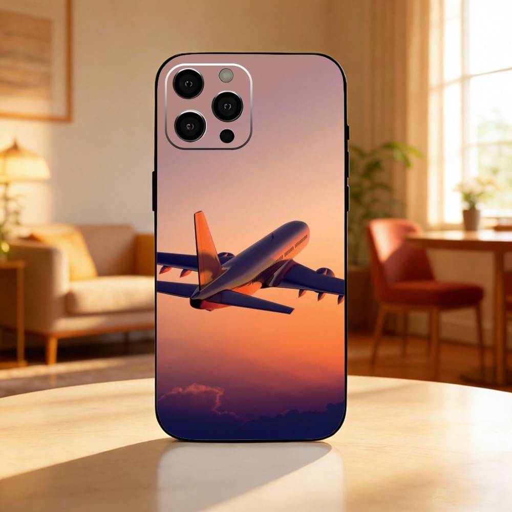 Airplane Plane Phone Case For iPhone 17 16 15 14 13 12 Max Plus Silicone Black Cover