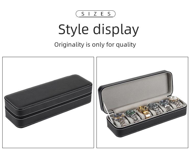 Portable PU Leather Zipper Storage Box for Watches and Jewelry, 6, 10, and 12-Digit Options