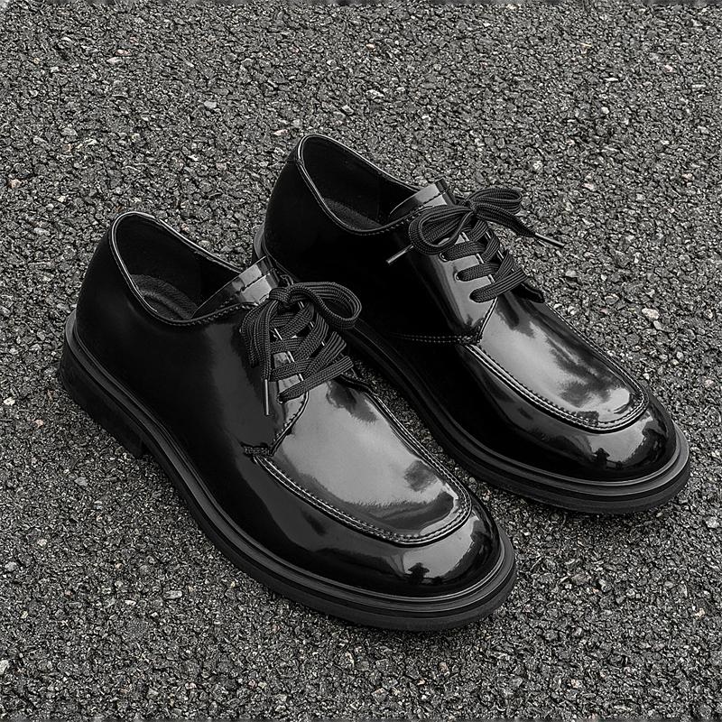 2025 Men's Fashion Business Wedding Dress Shoes Driving Black Thick Bottom Derby Shoes Trendy British Tall Men's Shoes