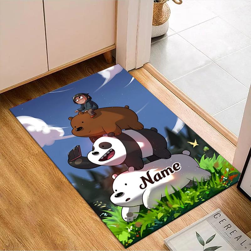 Custom Name Friends Forest Brown Bear Rug for Living Room, Game Rooms, Office, Bedroom, Floor Mat Playful Design, fan gifts Christmas decor