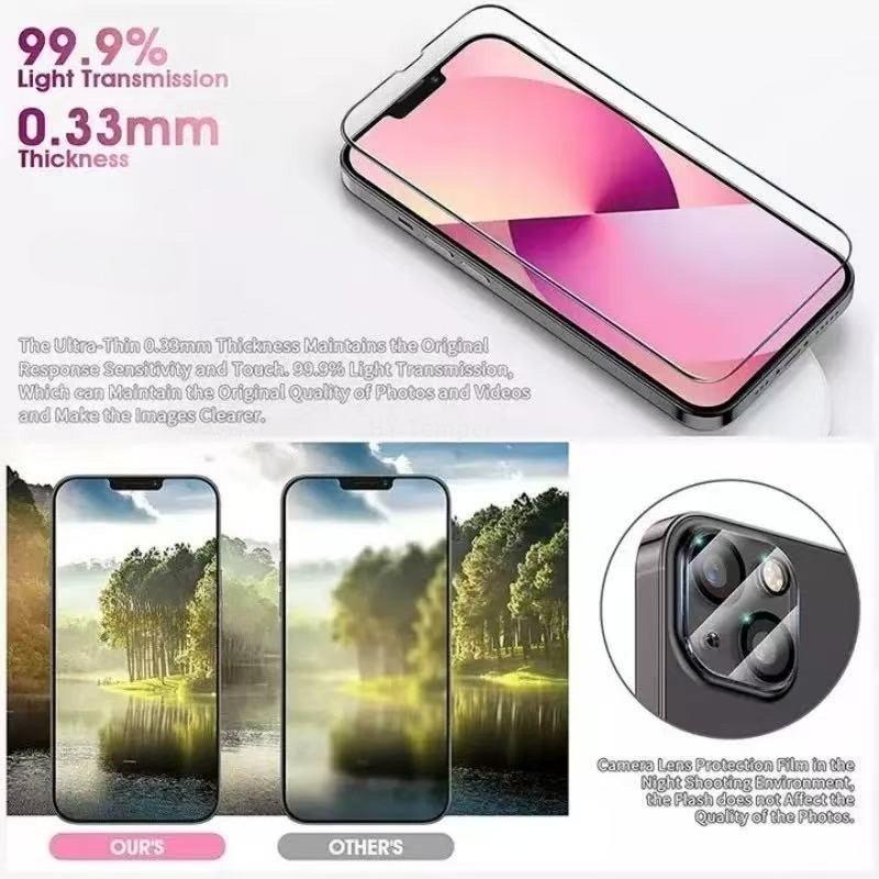 4Pcs Full Cover Tempered Glass For iPhone 14 15 16 17 Pro Max 13 12 11 XS Max XR Screen Protector Film